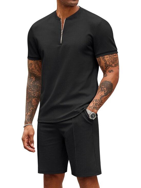 Coofandy Other - Coofandy Men's 01-black Polyester Shorts Zip Polo T Shirt 2 Pieces Tracksuit